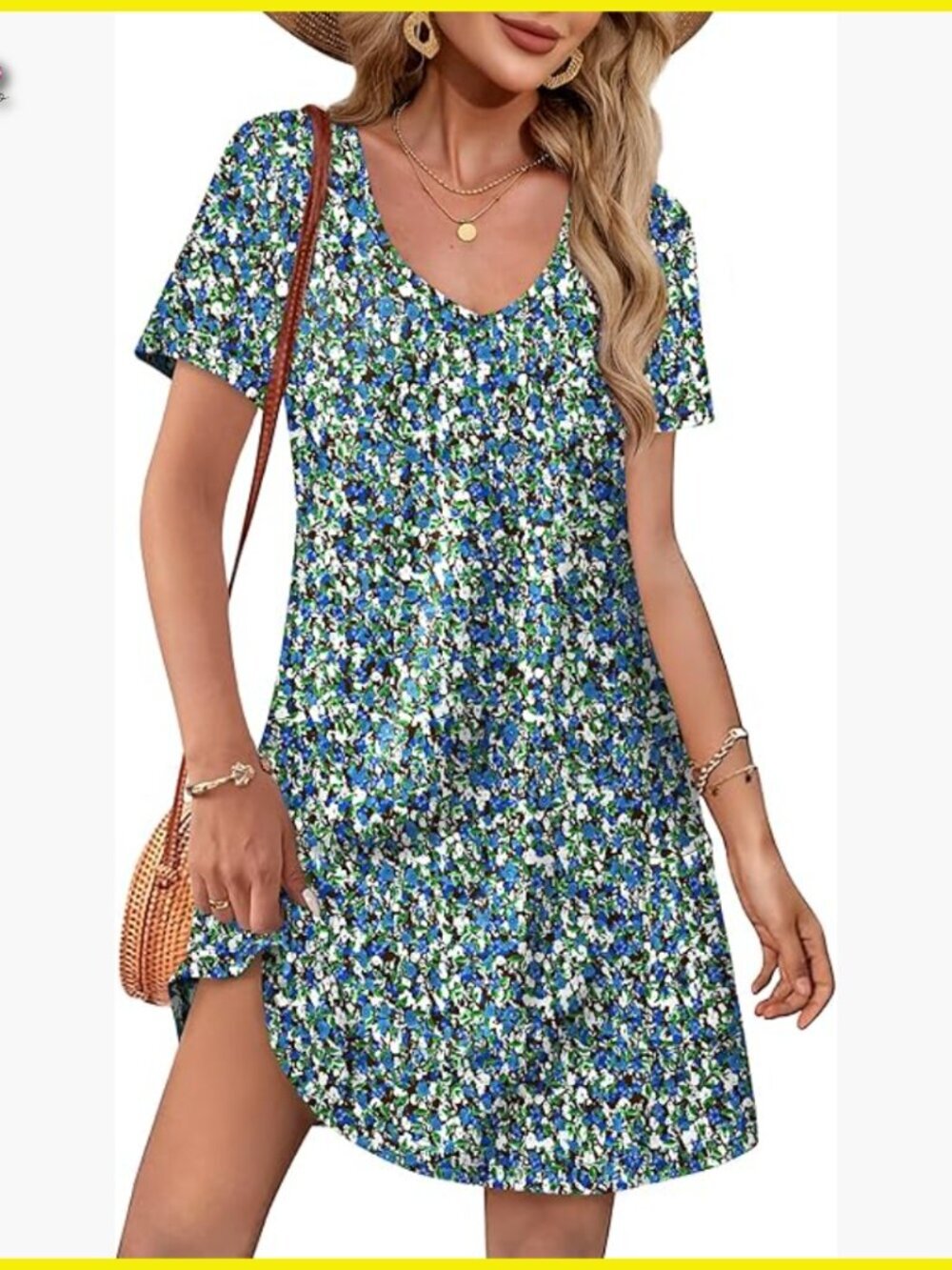 Loose V-Neck Short Sleeve Casual T-Shirt Dress Sundress with Pockets
